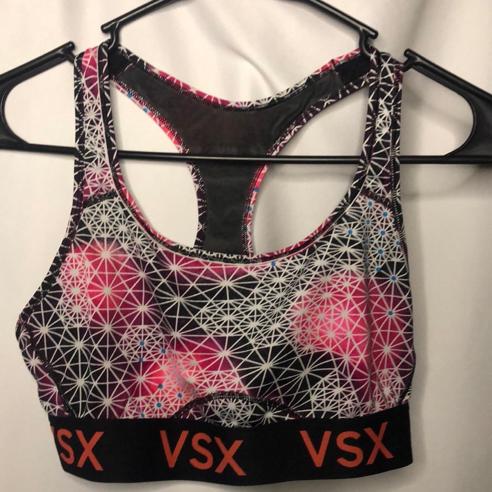 VSX VICTORIA’S SECRET multi colored Racerback “The Player” Sports bra. Size M.